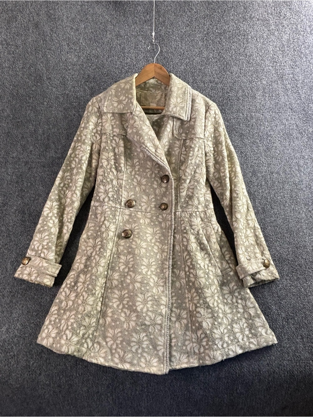 Anthropology Nick and mo Women's Double-Breasted Floral Pattern Coat - Beige